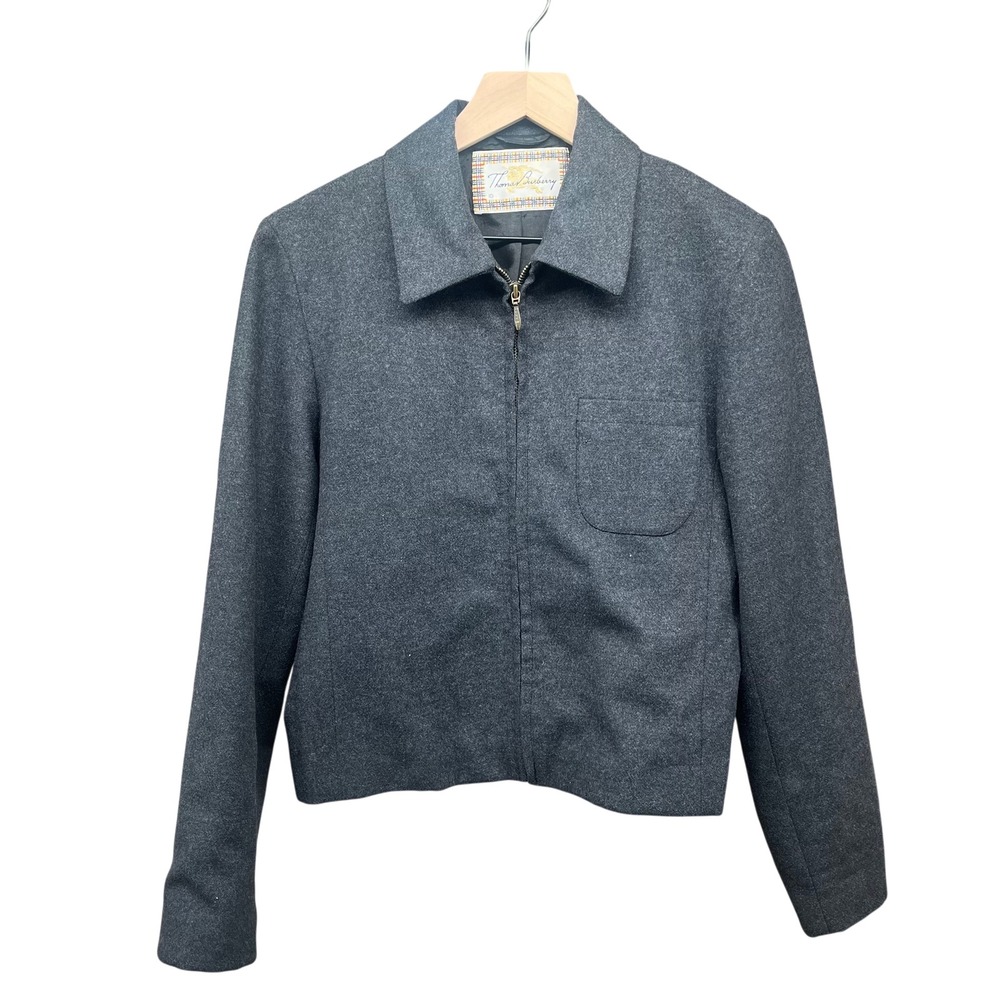Thomas Burberry Wool Jacket Short Coat Womens 10 Grey Minimalist Vintage Natural